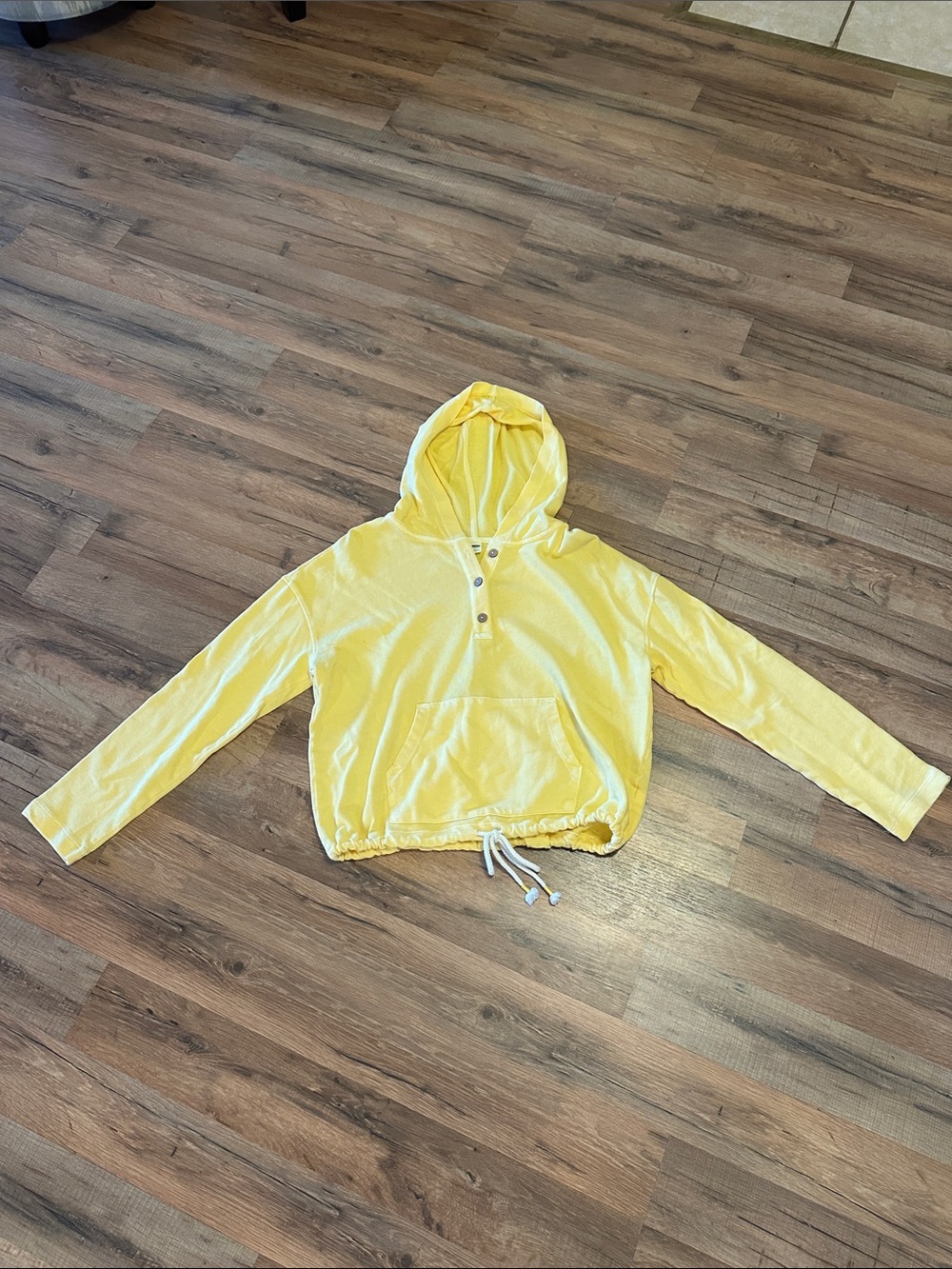 Old Navy Pale Yellow Hooded Top with Button Detail